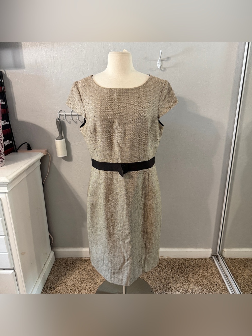 Y2K Tan & Brown Tweed Dress with Bow